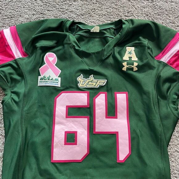 Under Armour South Florida Bulls USF Breast Cancer Game Worn Football Jersey 2XL - Picture 2 of 7